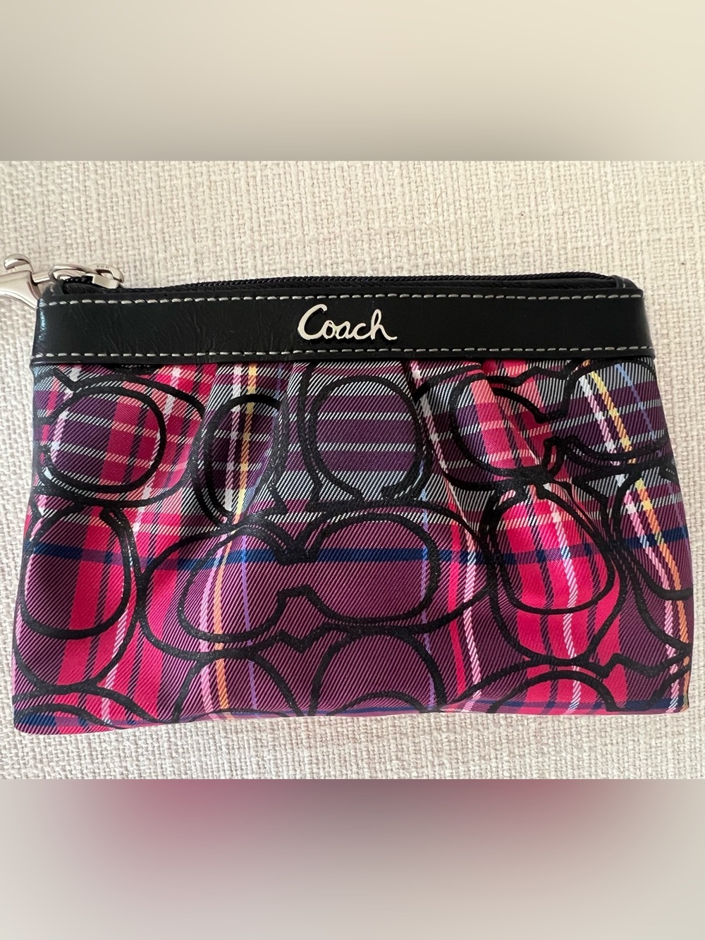 Coach Poppy Pink Plaid Wristlet